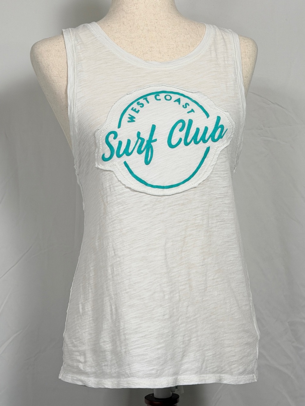 We The Free White Tank Top with Teal Surf Club Logo beachy, flirty girly.‎